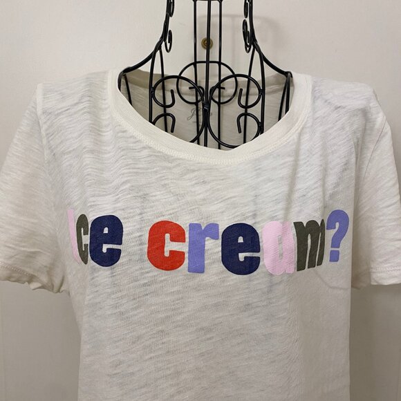 GUC J. Crew Women "ICE CREAM?" Graphic T-Shirt In Cream 100% Cotton Size Medium - Picture 2 of 6